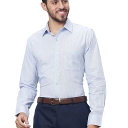 Raymond Blue Cotton Slim Fit Striped Shirt-image-8