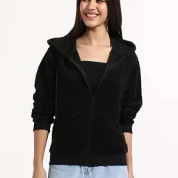 Campus Sutra Black Cotton Regular Fit Hoodie-picture-1