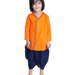 BownBee Kids Orange Cotton Embroidered Kurta & Dhoti-picture-14