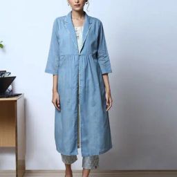 Biba Blue Printed A Line Kurta With Jacket-image-95