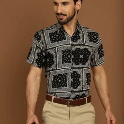 Indian Needle Black Regular Fit Printed Shirt-image-67