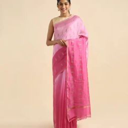 TANEIRA Pink Zari Saree With Blouse-image-29