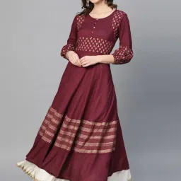 YASH GALLERY Maroon Printed Flared Kurta-image-65