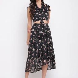 Latin Quarters Black Printed Crop Top With Skirt-image-63