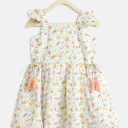 Kids On Board Kids White & Yellow Cotton Printed Dress-image-7