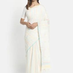 Fabindia White Cotton Woven Saree Without Blouse-image-83
