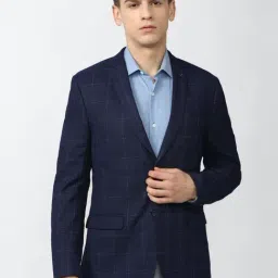 Van Heusen Navy Blue Slim Fit Checks Blazer-picture-20