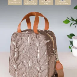 Nestasia High-Quality Insulated Velvet Beige Lunch Bag With Adjustable Shoulder Strap & Handles image 4