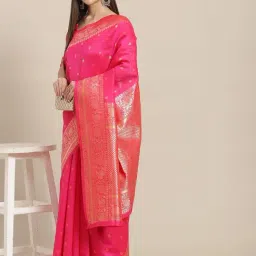 KSUT Pink Silk Woven Saree With Unstitched Blouse-picture-13
