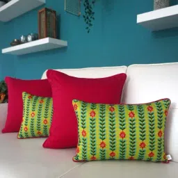 TARA Sparkling Homes Floral Vines Pink & Green Cotton Cushion Cover Set-image-96