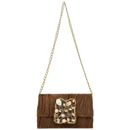 Rocia by Regal Antique Golden PU Embellished Clutch-image-35