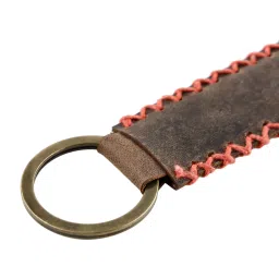 Aditi Wasan Brown Leather Keyring with Red Stiched Detailing and Hook image 4