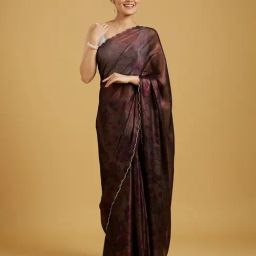 Mohey Wine Printed Saree with Blouse Piece-picture-3