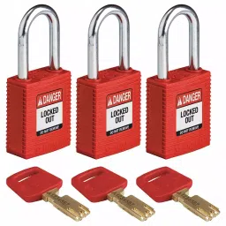 BRADY Lockout Padlock with 3 Keys Nylon Red, 55JX59 (Set of 3 Pcs)-image-90