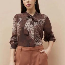 Code By Lifestyle Brown Regular Fit Printed Top With Inner-picture-4