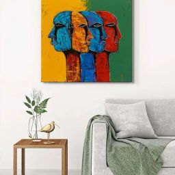 999Store Multicolor Canvas Tribal Faces Wrapped Painting-81