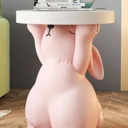 Smokey Cocktail Pink Resin Abstract Rabbit Table Sculpture-image-29