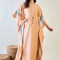The Kaftan Company Women Cotton Striped Kaftan Maxi Nightdress-image-26