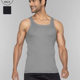 XYXX Ash Grey & Black Knight Cotton Regular Fit Vests - Pack Of 2-picture-21