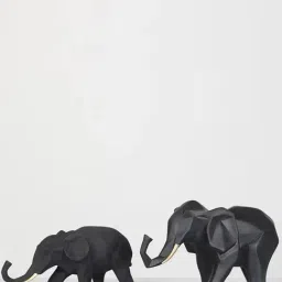 Smokey Cocktail Black Resin Abstract Elephant Pair Sculpture-image-77
