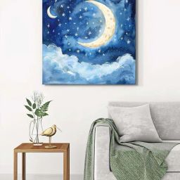 999Store Blue Canvas Dreamy Night Sky Wrapped Painting-image-40