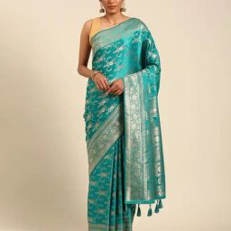Mohey Rama Green Zari Saree with Blouse Piece-picture-17