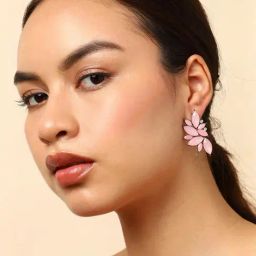 Sohi Pink Stone Flower Drop Earrings image 3