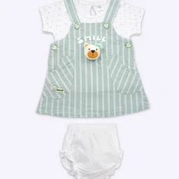 Babys Day Infant Girls Striped Pure Cotton Dungaree With Top & Brief-image-53