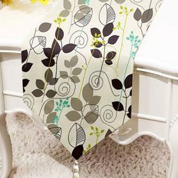 STITCHNEST Beige & Green Printed Tasseled TableRunner-35