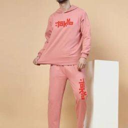 Rigo Pink Boxy Fit Graphic Print Oversized Hooded Sweatshirt & Trackpants Set-image-11