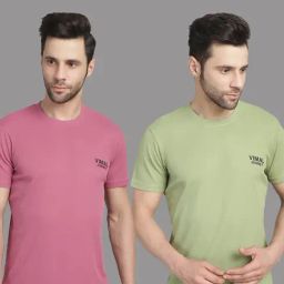 Vimal Jonney Pink & Green Regular Fit Sports T-Shirt-image-84