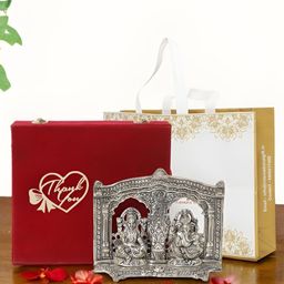 INTERNATIONAL GIFT Silver-Toned Lord Ganesha Goddess Laxmi Religious Idol Showpiece-image-99