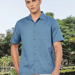 Thomas Scott Dark Blue Linen Loose Fit Shirt-picture-2