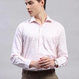 Monte Carlo Pink Cotton Regular Fit Self Pattern Shirt-image-51