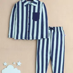 BUMZEE Boys Striped Printed Shirt Collar Night suit-image-92