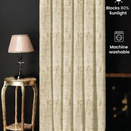 Urban Space Beige Jaquard Texture Door Blackout Curtains with Eyelets - Set of 2 (8 ft) image 4