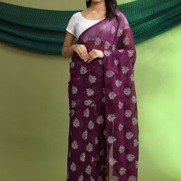 Pionex Floral Pure Georgette Chanderi Saree-image-78