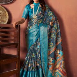 Saree Mall Blue Printed Saree With Unstitched Blouse-image-23