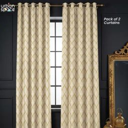 Urban Space Beige Jaquard Texture Window Blackout Curtains with Tieback- Set of 2 (5 ft) image 2