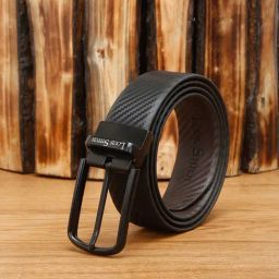 Louis Stitch Black Textured Leather Reversible Belt for Men-image-97