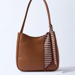 Westside Brown Solid Bucket Shoulder Bag with Scarf and Pouch-picture-1