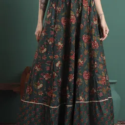 NYPA Women Floral Printed Cotton Flared Maxi Skirts-picture-4