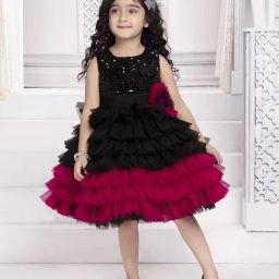 Ministitch Girls Black Flared Fit Party Dress-image-31