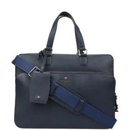 PERQUISITE WARREN Navy Leather Medium Messenger Bag-image-3
