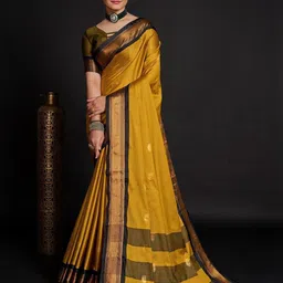SILKWEAR Ethnic Motifs Zari Silk Cotton Ikat Saree-58
