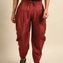 Amodh by Kisah Men Maroon Solid Cotton Dhoti Pants-image-8