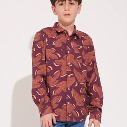 Jack & Jones Junior Boys Maroon Cotton Tropical Print Shirt-picture-31