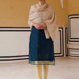 Geroo Jaipur Beige Hand Embroidered Gota Patti Woolen Shawl-image-42