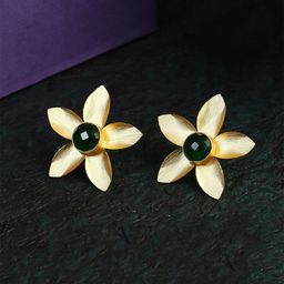 DressBerry Gold-Plated Artificial Stones Studded Floral Studs-12