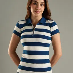 Tommy Hilfiger Blue Cotton Slim Fit Striped Polo T-Shirt-picture-0